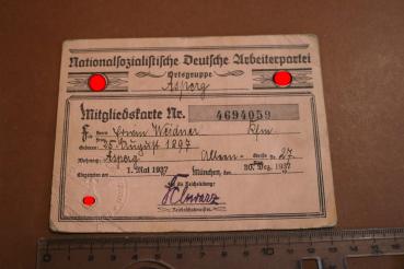 alte Mitgliedskarte NSDAP Nr. 4694059  München 1937